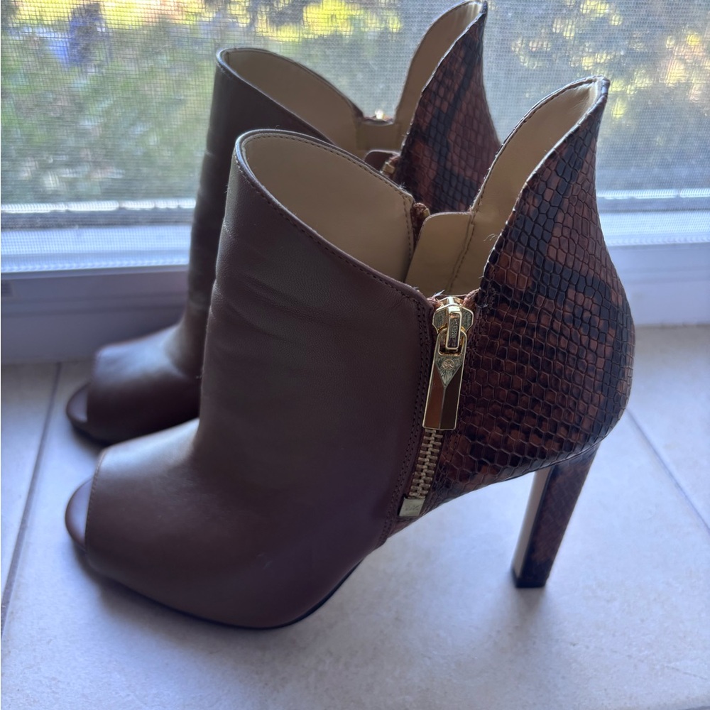 Brown Peep-Toe MK Ankle Boots